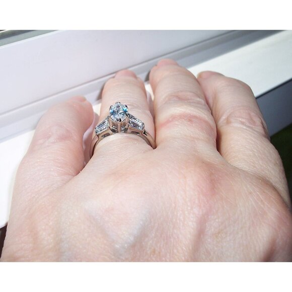 STAINLESS STEEL Marquise & Baguette Cubic Zirconia Ring - Picture 4 of 14